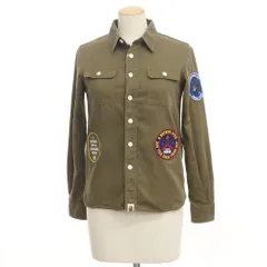 【中古】アベイシングエイプ A BATHING APE ツイルコットン ワッペン ワークシャツ オリーブ【サイズXS】【レディース】のサムネイル