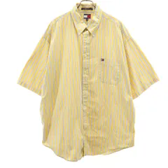 TOMMY HILFIGER トミーヒルフィガー 90s オールド フラッグタグ ストライプ柄 半袖 ボタンダウンシャツ XXL イエロー ビッグサイズ メンズ 古着