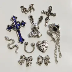 No.151　サブカル　ゴシック　うさぎ　シルバー　十字架　ネイルパーツ　まとめ売り