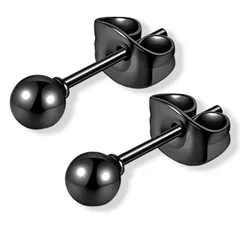 【人気商品】swars ピアス 丸玉 ボール シルバー メンズ レディース 男女 シンプル 丸玉ピアス ボールピアス 両耳用 2個 ペア 金属アレルギー (ブラック 4mm)