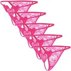 Tバックショーツ 5枚セット ハートモチーフ レース レディース 花柄 セクシー ストリング ランジェリー 透ける エロい 勝負下着 ショーツ 黒 白 赤 紫 青 rt-045