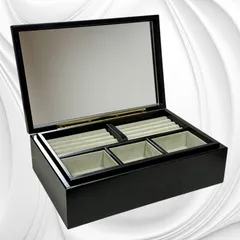 【美品】ジュエリーBOX ブラック シンプル 小物入れ 鏡面仕上げ アクセサリーケース 木製 多収納