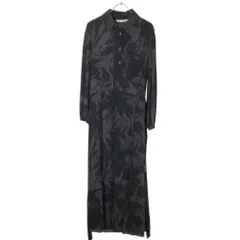 ザラ 総柄 長袖 ロングワンピース L ブラック×グレー ZARA レディース