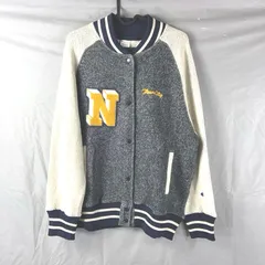 チャンピオン Champion ジャケット ニット 綿100％ ロゴ入り 英字 タグ付き 白 黄色 ネイビー系 XLサイズ 905643のサムネイル