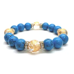 12mm 四神獣金彫水晶×ターコイズ パワーストーン ブレスレット 運気上昇 開運 金運 健康運 厄除け お守り 青龍 白虎 玄武 朱雀 （ゴールド）メンズ・レディース　男性・女性　数珠ブレス　開運 /1 [15]