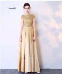 パーティードレス レディース ロング丈 ドレス 結婚式 ワンピース ウエディングドレス フォーマル ドレス ロングドレス お呼ばれドレス 袖あり 二次会 ピアノ 発表会 披露宴 演奏会 イベント M ゴールド dd200l2