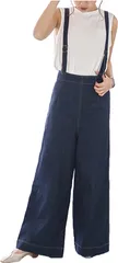 ONE UMB (ワン アンブ) デニムサロペット ワイドパンツ レディース オーバーオール オールインワン( ネイビー,  L)