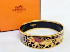 エルメス エマイユ バングル ブレスレット ライオン ゴールドメッキ HERMES