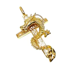 ペンダントトップ K18 Cross × Doragon Necklace Top 14.22g 18金 ドラゴン クロス 【中古】JA-24065