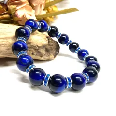 ブルータイガーアイ パワーストーン ブレスレット 12mm （ブルー）メンズ・レディース　男性・女性　数珠ブレス　開運  [1]
