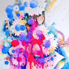 オリジナルイラスト 天使と悪魔ちゃん 色紙大 手描き 原画 女の子