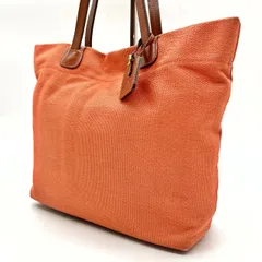 【良品】 Kitamura キタムラ トートバッグ ハンドバッグ ロゴ型押し A4収納 大容量 チャーム キャンバス レザー レディース オレンジ 蜜柑色 ブラウン 茶色