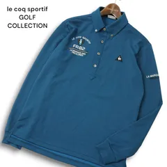 le coq sportif GOLF COLLECTION ルコック ゴルフ 通年 ストレッチ ロゴ刺繍 細ボーダー 長袖 BD ポロシャツ Sz.M メンズ 紺