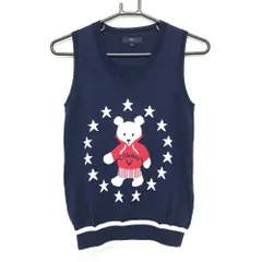 【美品】キャロウェイ ニットベスト ネイビー×白 クマ柄 星 コットン混 レディース S ゴルフウェア Callaway