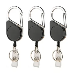 【即日発送】キーホルダー キーリール リールキーホルダー 定期入れ 伸縮自在 パスケース 紛失防止 カラビナ付 3個組 [EXERT]