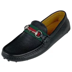 グッチ GUCCI ホースビット ローファー ドライビングシューズ シェリーライン ウェブ 靴 ローファー レザー ブラック メンズ 【中古】