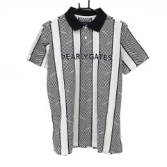 パーリーゲイツ 半袖ポロシャツ 白×ダークネイビー ヘリンボーン ロゴ総柄 メンズ 5(L) ゴルフウェア PEARLY GATES