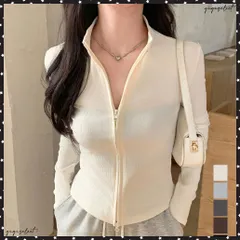  カーディガン リブトップス ダブルジップ レディース フィット感 無地 セクシー 大人 可愛い おしゃれ 着やせ オルチャン 日焼け防止 ファスナー 着回しトップス 春秋長袖トップス 韓国ファッション