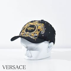 VERSACE　ヴェルサーチ　ボトルキャップ　クリスタル ヴェルサーチ キャップ クリスタルスタッズ ブラック メンズ