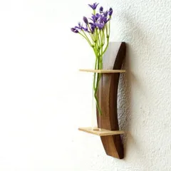 一輪挿し 木製 おしゃれ 壁掛け 花瓶 花びん インテリア 花器 ガラス管 試験管 天然木 デザイン フラワーベース moon-1