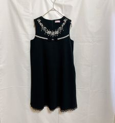 美品  マザウェイズ petit palais 女の子 子供用 ワンピース  150㎝ 刺繍 リボン レース ブラック
