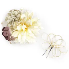 髪飾り 成人式 水引 ゴールド 振袖 前撮り 袴 花 白 紫 組紐 パールビーズ ラメ 大きい 小さい 2点セット 着物 和装 かんざし No.12-1133