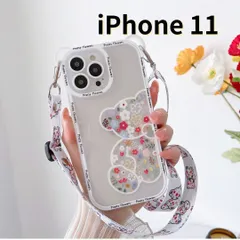 【SHOPS M】iPhone11 スマホケース クマ くま スケルトン ケース クリア シンプル  ショルダー 花 韓国 軽量 おしゃれ かわいい 透明 E030