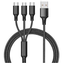 3in1 充電ケーブル USB iPhone Android  1.2m 超高耐久 断線防止 2.1A Type-C Lightning