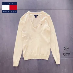 トミーヒルフィガー　ワンポイントロゴ Vネック ニット イエロー　XS