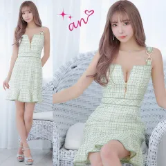 【an / アン】フロントジップ マーメイド ツイードミニドレス グリーン