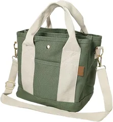 Crossmarbery(クロスマーベリー) ミニトートバッグ 2way ショルダーバッグ キャンバス ハンドバッグ 手提げ 軽量 R36 KH/IV(カーキ/アイボリー)