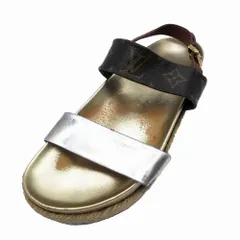 LOUIS VUITTON ルイヴィトン モノグラム フラット サンダル エスパドリーユ バックストラップ 37 23.5cm 茶色 レディース 【中古】