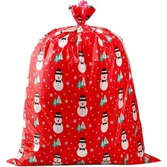 VEYLIN クリスマス ラッピング袋 特大 111*92cm グリーティングバッグ ロープ Thankyouシール 付き (レッド C)