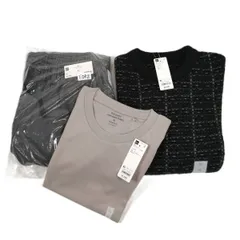 【新品】GU XLサイズ 3セット / ①BEIGE TEE ②BLACK クルーネックセーター ③デニムスーパーワイドカーゴパンツ DARK GRAY (#DNBTP)