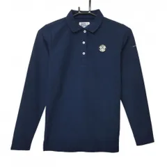 【美品】ジャックバニー 長袖ポロシャツ ネイビー 織生地 シリコンワッペン 袖ロゴ レディース 0(S) ゴルフウェア Jack Bunny