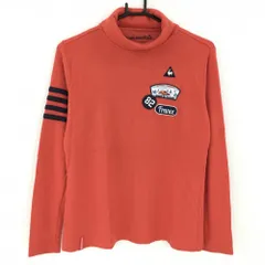 【美品】ルコック 長袖ハイネックシャツ レッド×ネイビー ロゴ刺しゅう ワッペン 表微起毛 レディース L ゴルフウェア le coq sportif