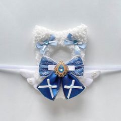 ホワイト＆ブルーねこ ぬい服 着ぐるみ にじぱぺっと10cm