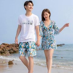 ビーチパンツ 半袖Tシャツ  ペア カップル サーフパンツ おそろい 水着 ペア水着 レディース メンズ カップル水着 体型カバー お揃い ペアルック トランクス ビキニ 海 プール 夫婦 恋人 お揃いペアルック 