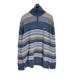 LACOSTE ラコステ ハーフジップ ウールニット セーター ボーダー ブルー(メンズ XL相当)中古 古着 V5710
