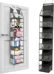 MAKUMINORS ぬいぐるみ 収納 ウォールポケット 壁掛け 6段 穴あけ不要 大容量 ぬいタワー 推し活 ドア掛け おもちゃ ケース 子供部屋(ブラック,  6段)