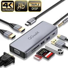 USB 9in1 ハブ USB3.0 変換アダプター VGA Type C 4K ダブルHDMI VGA SD/microSD/TF カードリーダー 3.5mm macbook ChromeBook iPad Air/Pro