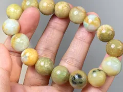 B23-53 美品 ダークグリーン 黄翡飄花 13.2mm ミャンマー産 天然  黄翡翠 赤翡翠本翡翠 ブレスレット