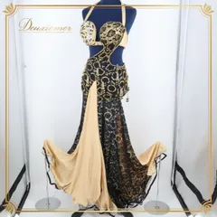 ベリーダンス オリエンタル 衣装 上下セット ゴールド系 ブラック系 黒 花柄 一体型 ラインストーン ビーズ 装飾 レース 舞台 発表会 イベント ゴージャス 装飾品 発表会用 おしゃれ ダンス衣装 イベント衣装 コスチューム 豪華 デザイン