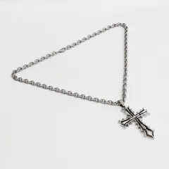 【新品】ビッグサイズクロスネックレス　アクセサリー　シルバーカラー　石付き
