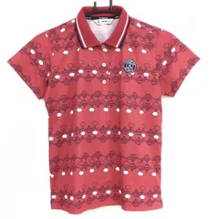 【超美品】アンパスィ　半袖ポロシャツ  ピンクレッド×ネイビー ランプ柄 ロゴ刺しゅう レディース M ゴルフウェア and per se