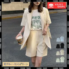 半袖 ジャケット ショートパンツ セットアップ 薄ブルー ミントグリーン 薄手 テーラードジャケット ライトアウター ハーフパンツ 韓国 アンサンブル 大人カジュアル 2点セット おしゃれ オフィスカジュアル 通勤 通学 着やせ 6AZNE-001