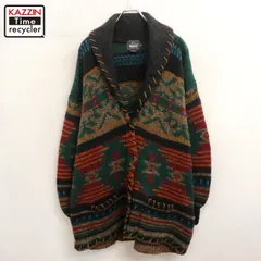 00s WOOLRICH 総柄 ショールカラー ハンドニット ウール ニットカーディガン レディース 表記Lサイズ
