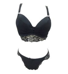 （Fカップ）ストレッチレース ブラジャー＆ショーツ　グラマーカップ　補正下着　大きいサイズ（ブラック）（F75　F80　F85）3/4モールドカップ　送料無料