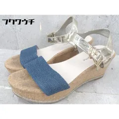 ◇ ORiental Traffic アンクルストラップ ウェッジソール 厚底 ヒール サンダル サイズL ブルー系 ゴールド レディース 【中古】 【1002801466961】
