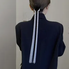 髪留め ヘアアクセサリー ロングチェーン キラキラ 二本の紐チェーン シルバー